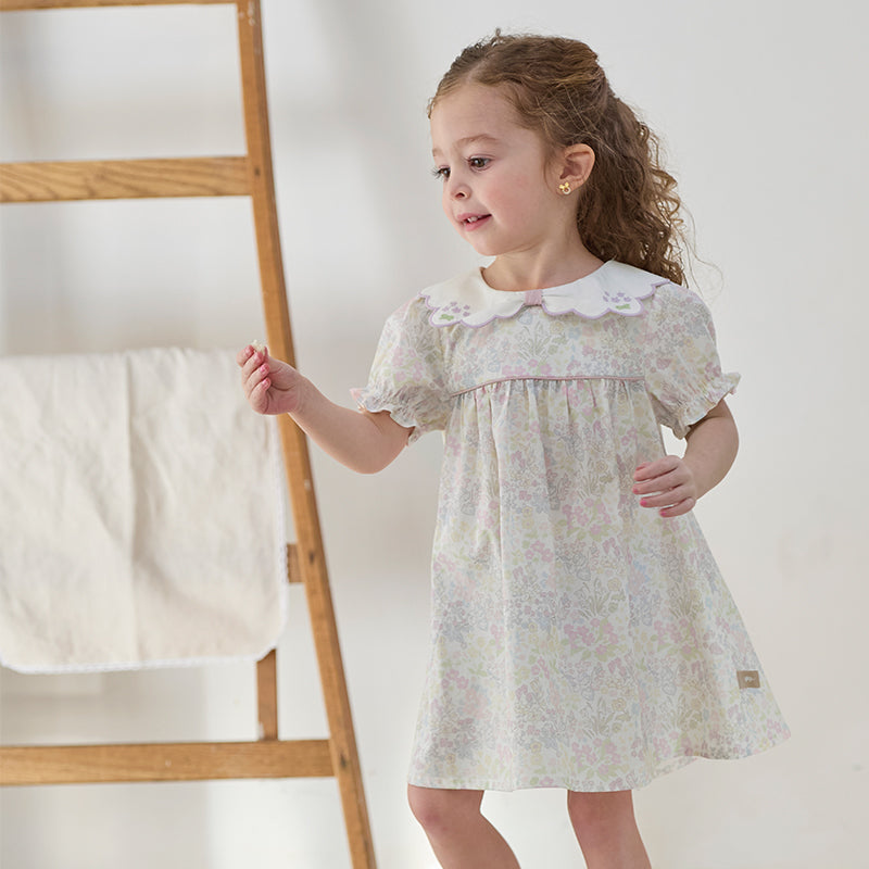 فستان بنات صيفي قطني بطباعة زهرية، أسلوب لطيف