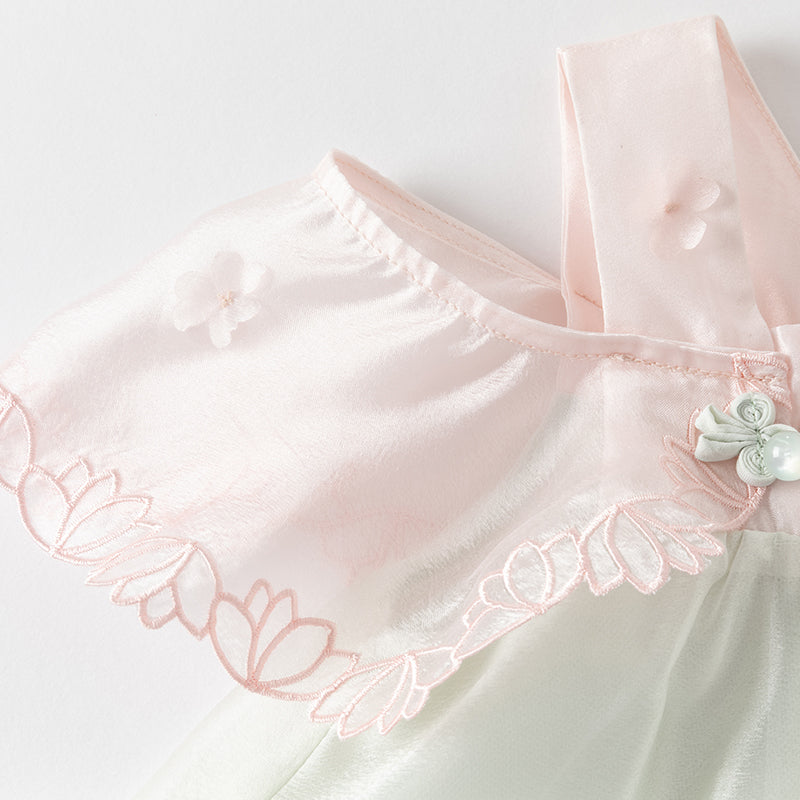 فستان صيفي للبنات الصغيرات من التول باللون الأخضر بتصميم صيني على شكل حرف A