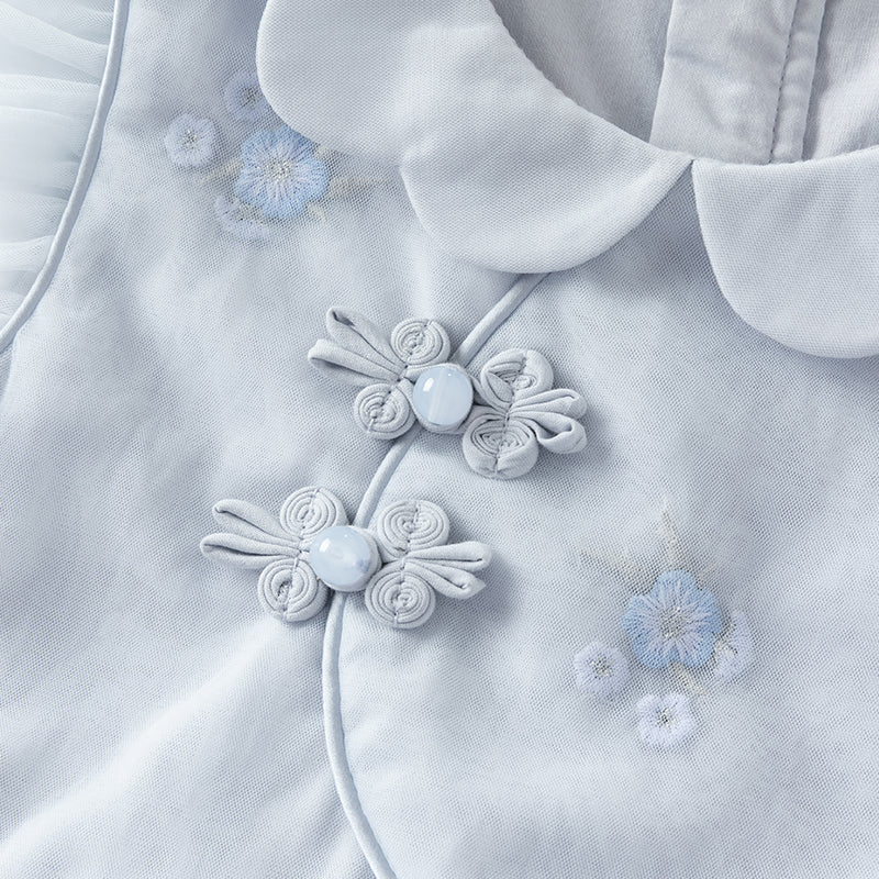 فستان صيفي للبنات الصغيرات من التول باللون بنفسجي مزرق بتصميم صيني