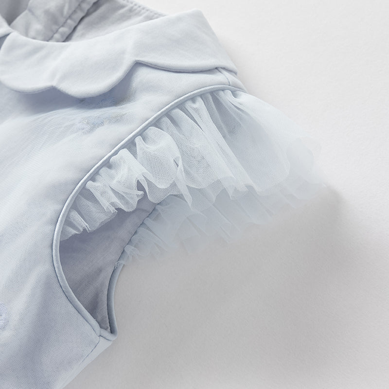 فستان صيفي للبنات الصغيرات من التول باللون بنفسجي مزرق بتصميم صيني