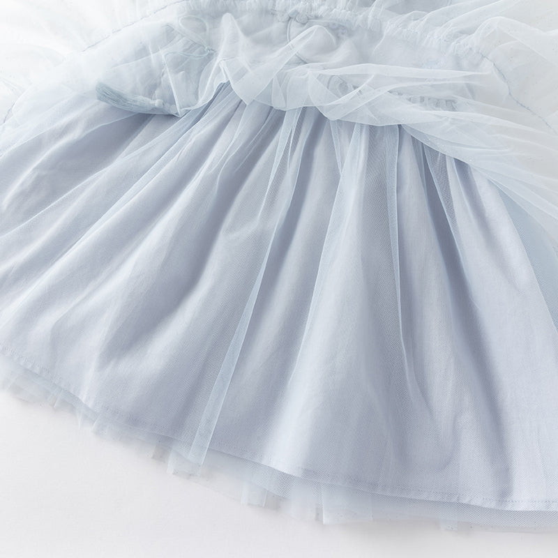 فستان صيفي للبنات الصغيرات من التول باللون بنفسجي مزرق بتصميم صيني