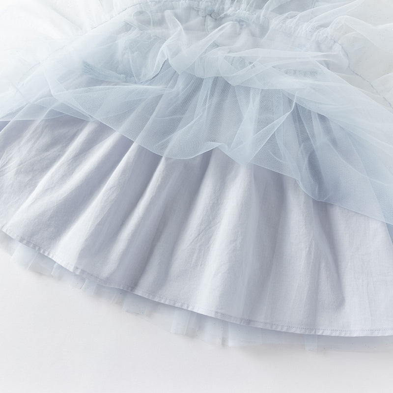 فستان صيفي للبنات الصغيرات من التول باللون بنفسجي مزرق بتصميم صيني