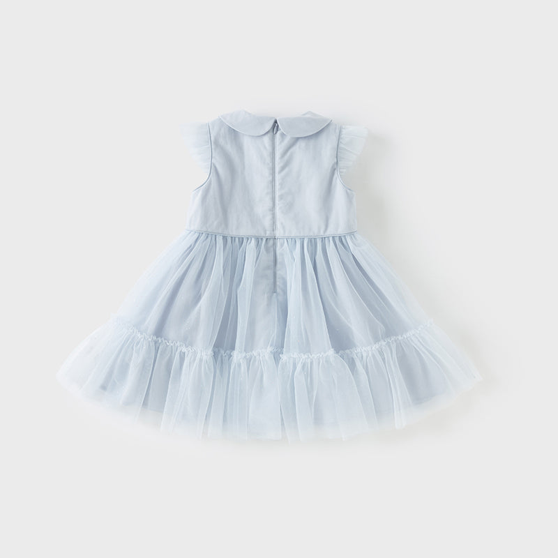 فستان صيفي للبنات الصغيرات من التول باللون بنفسجي مزرق بتصميم صيني