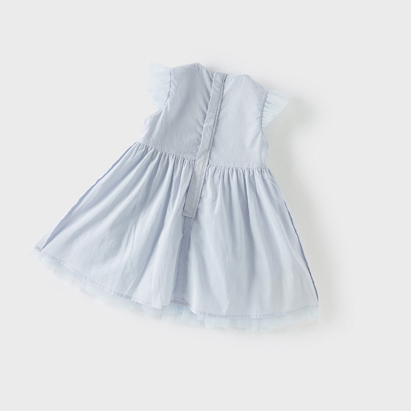 فستان صيفي للبنات الصغيرات من التول باللون بنفسجي مزرق بتصميم صيني