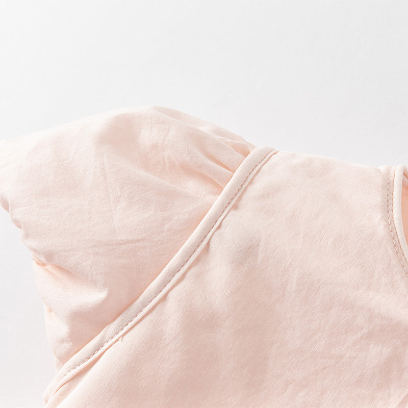 فستان صيفي للبنات الصغيرات من التول الوردي بتدرج ألوان تصميم كيك بأكمام فقاعة لطيفة