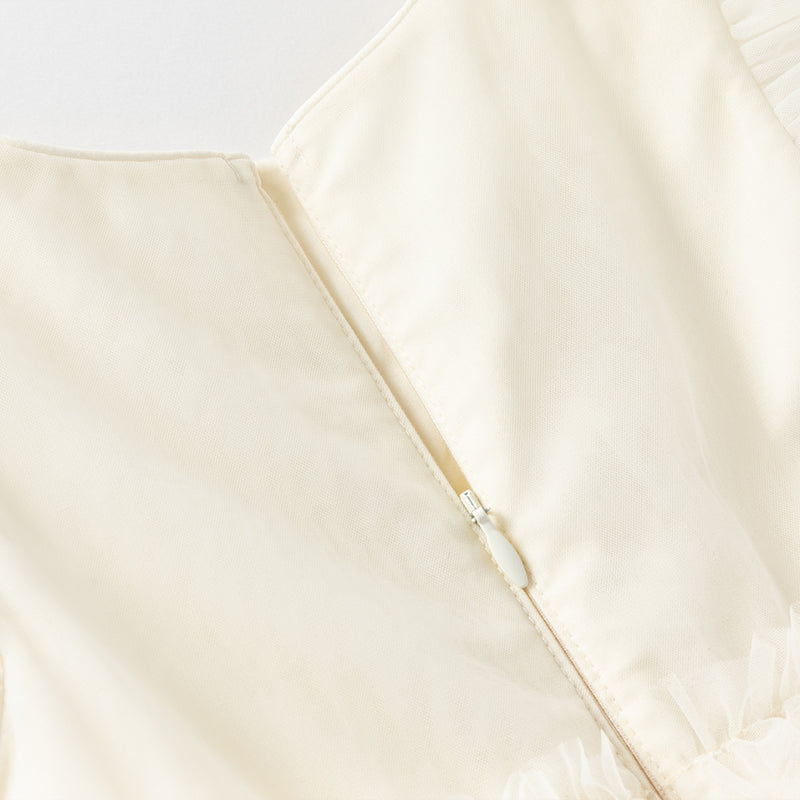 فستان أميرة شبكي للفتيات الصغيرات في الصيف باللون الأصفر الفاتح بدون أكمام مع تطريز