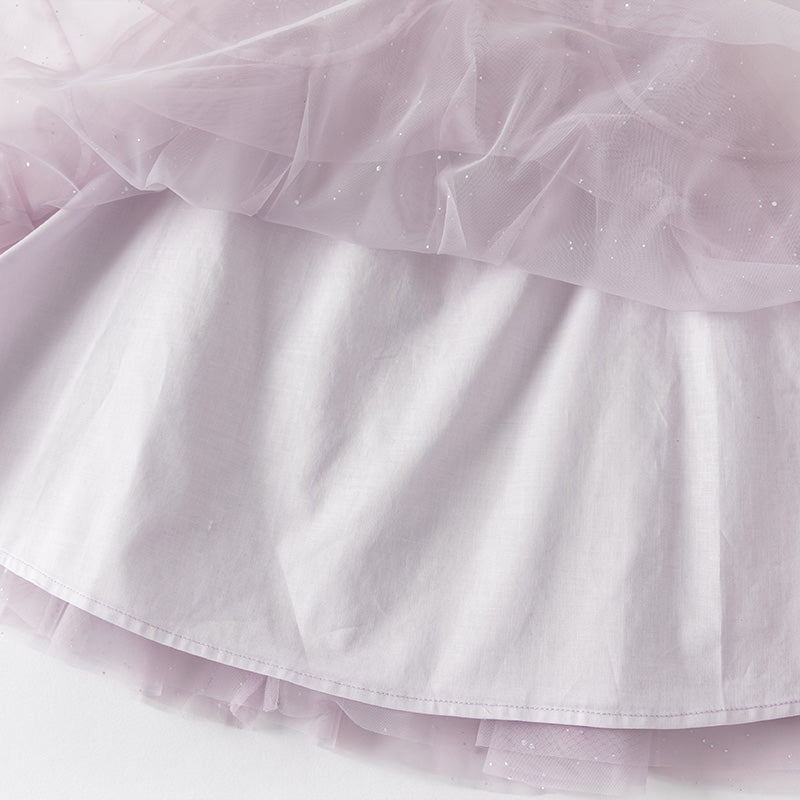 فستان أميرة شبكي بدون أكمام بتصميم فراشة ثلاثية الأبعاد باللون البنفسجي لفتيات صغيرات في الصيف