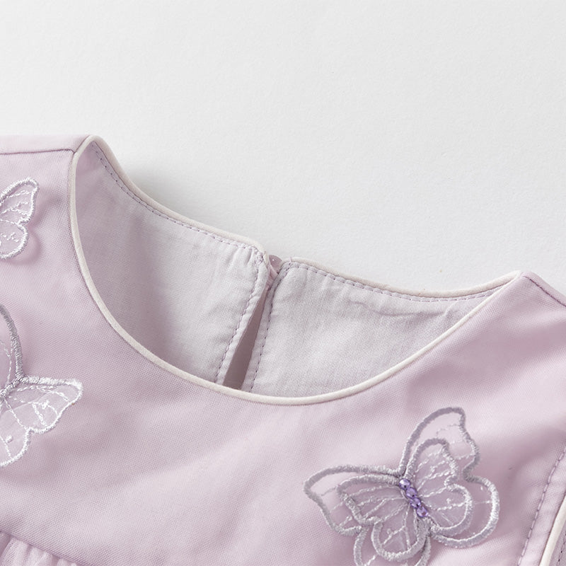 فستان أميرة شبكي بدون أكمام بتصميم فراشة ثلاثية الأبعاد باللون البنفسجي لفتيات صغيرات في الصيف