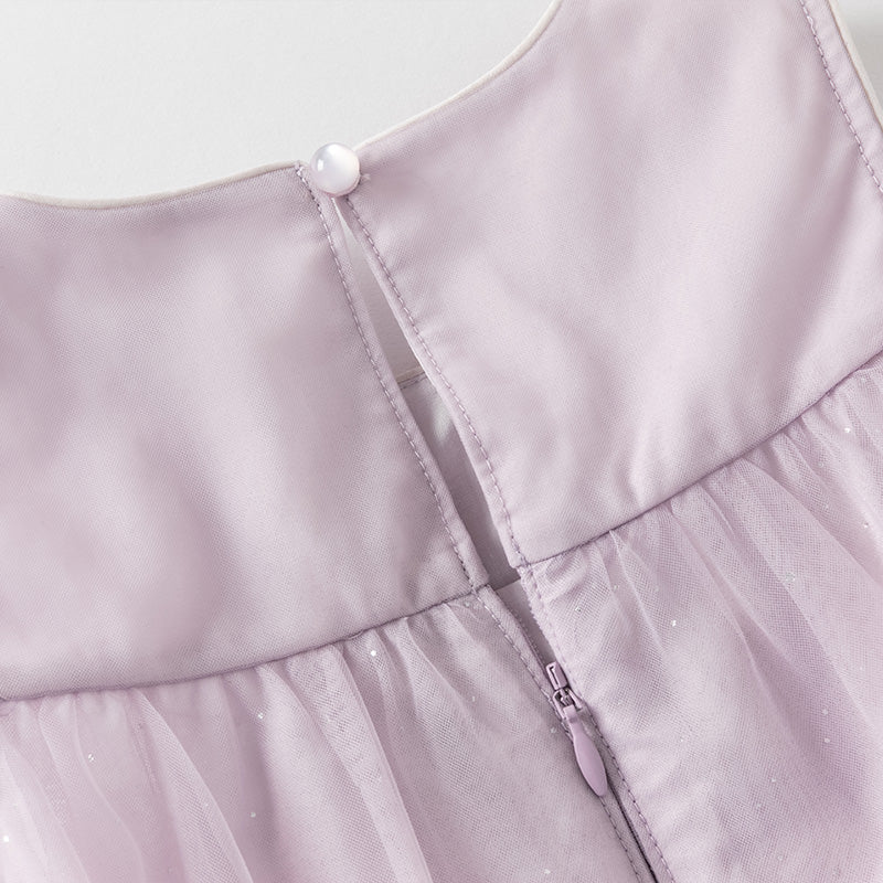 فستان أميرة شبكي بدون أكمام بتصميم فراشة ثلاثية الأبعاد باللون البنفسجي لفتيات صغيرات في الصيف