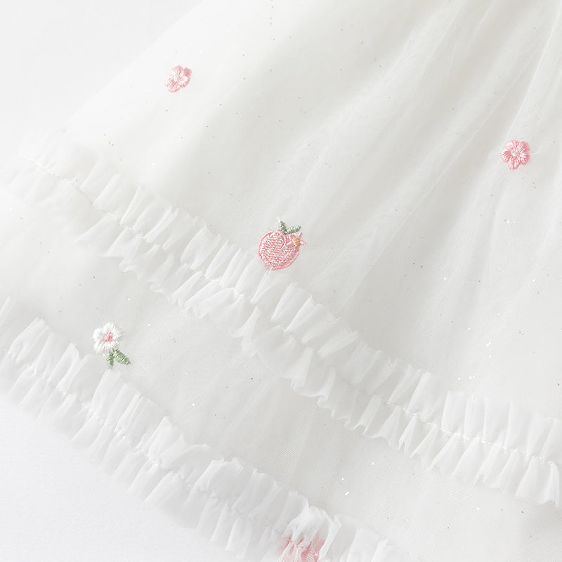 فستان صيفي للبنات باللون الأبيض العاجي بأكمام منفوشة من شبكة (يشمل حقيبة كتف)