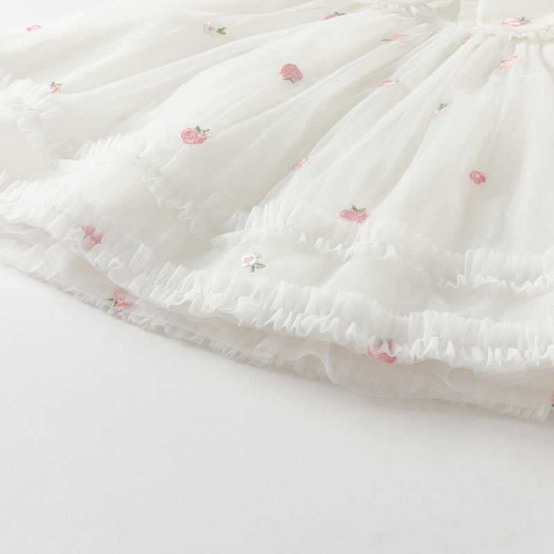 فستان صيفي للبنات باللون الأبيض العاجي بأكمام منفوشة من شبكة (يشمل حقيبة كتف)