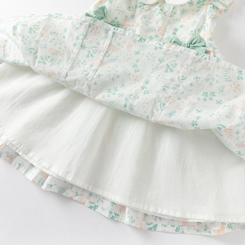 فستان بنات صيفي من القطن بأكمام كاب مع طبعة زهرية، أسلوب لطيف