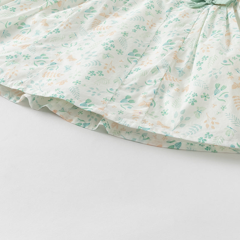 فستان بنات صيفي من القطن بأكمام كاب مع طبعة زهرية، أسلوب لطيف