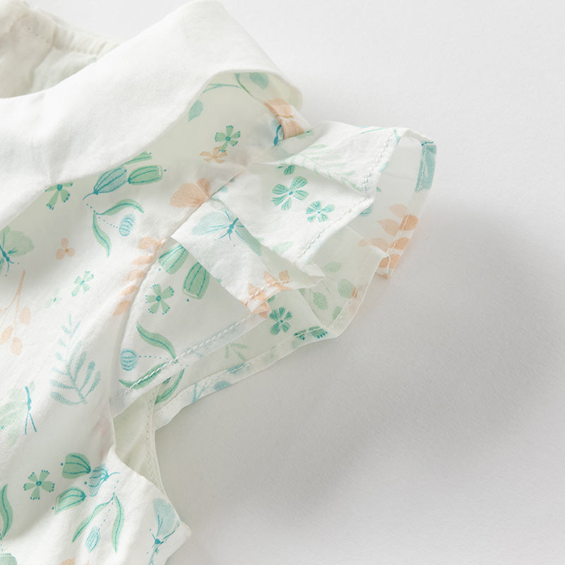 فستان بنات صيفي من القطن بأكمام كاب مع طبعة زهرية، أسلوب لطيف