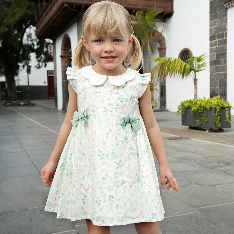 فستان بنات صيفي من القطن بأكمام كاب مع طبعة زهرية، أسلوب لطيف