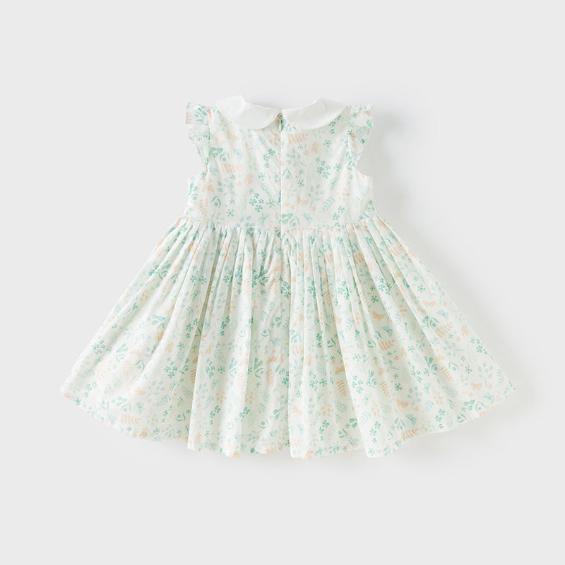 فستان بنات صيفي من القطن بأكمام كاب مع طبعة زهرية، أسلوب لطيف