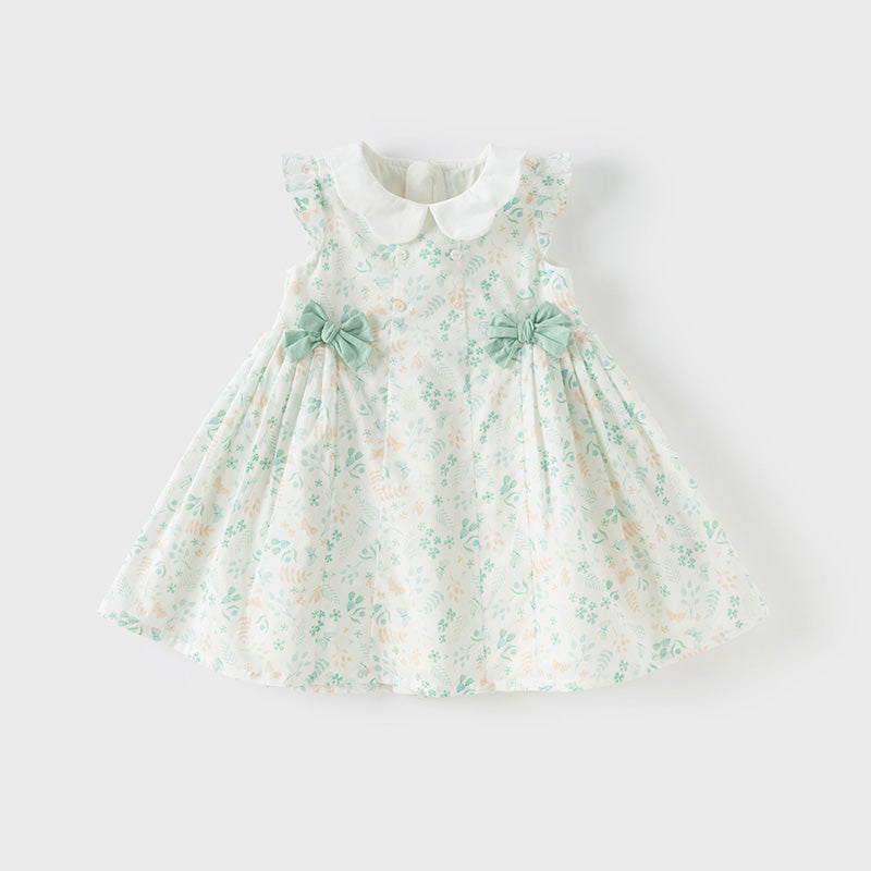 فستان بنات صيفي من القطن بأكمام كاب مع طبعة زهرية، أسلوب لطيف