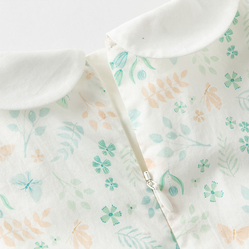 فستان بنات صيفي من القطن بأكمام كاب مع طبعة زهرية، أسلوب لطيف