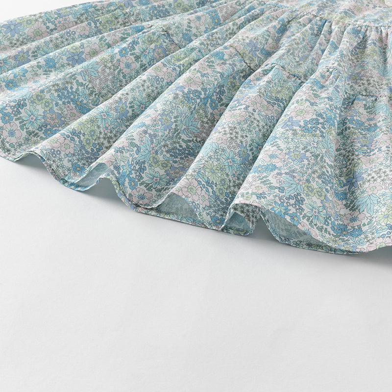 فستان بنات صيفي من القطن الخالص بأكمام منفوشة بطباعة زهرية