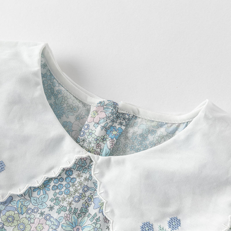 فستان بنات صيفي من القطن الخالص بأكمام منفوشة بطباعة زهرية