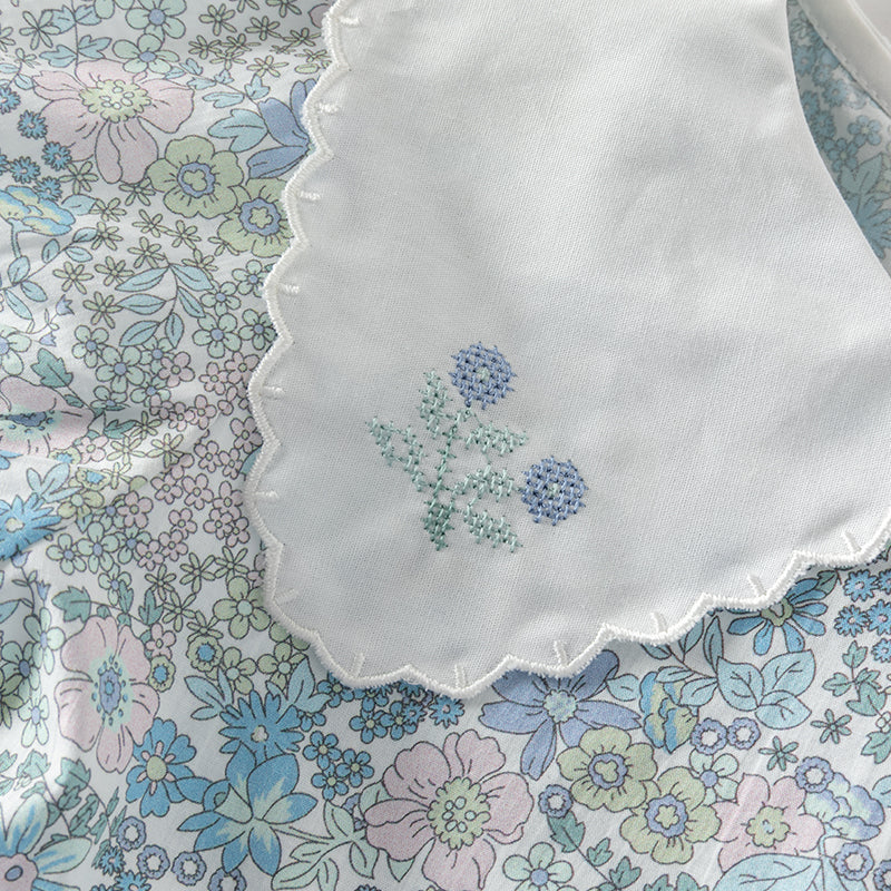 فستان بنات صيفي من القطن الخالص بأكمام منفوشة بطباعة زهرية