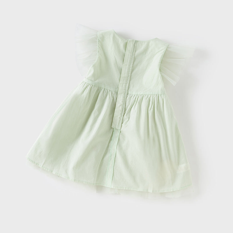 فستان صيفي للبنات الصغيرات من التول باللون الأخضر بتصميم أنيق وراقي