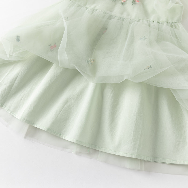 فستان صيفي للبنات الصغيرات من التول باللون الأخضر بتصميم أنيق وراقي