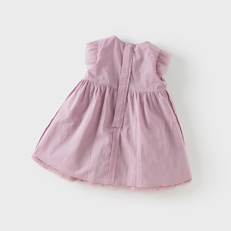فستان صيفي للبنات الصغيرات من التول باللون بنفسجي غباري بأكمام مزخرفة متطايرة (يشمل حقيبة كروس)