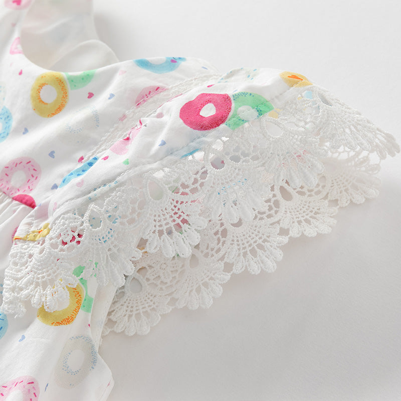 فستان بنات صيفي بدون أكمام من القطن مع طبعة دونات