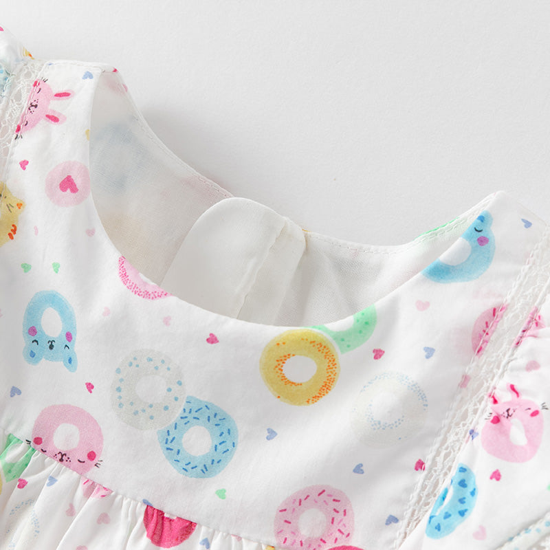 فستان بنات صيفي بدون أكمام من القطن مع طبعة دونات