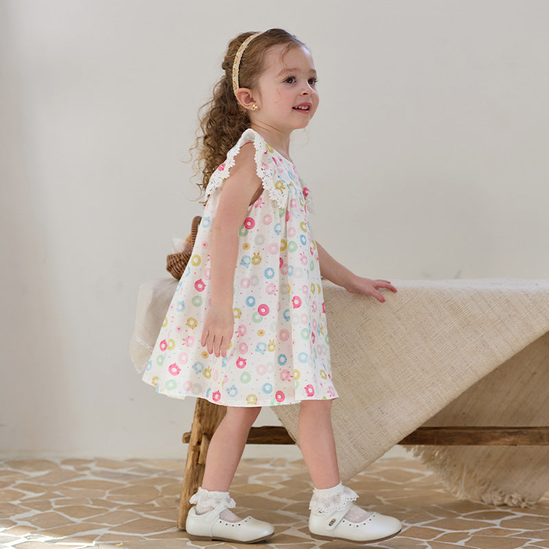 فستان بنات صيفي بدون أكمام من القطن مع طبعة دونات