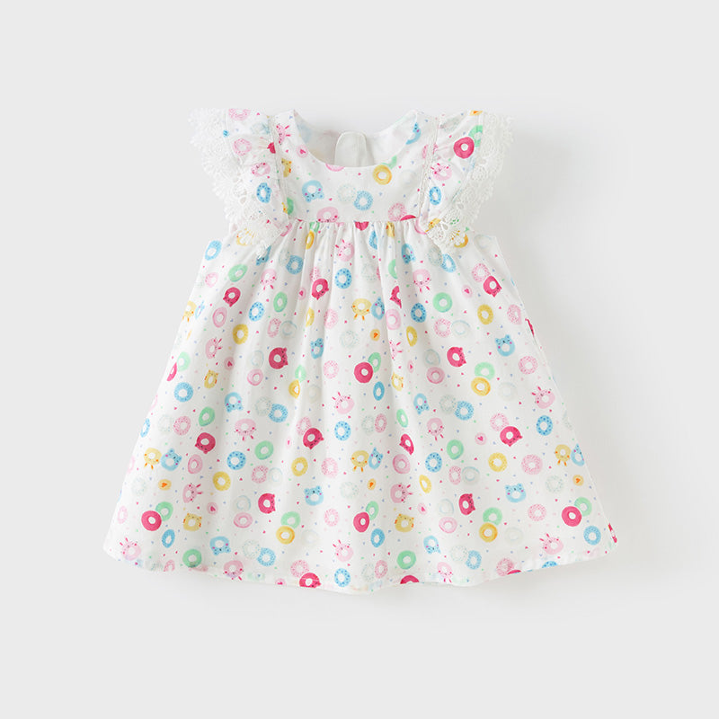 فستان بنات صيفي بدون أكمام من القطن مع طبعة دونات