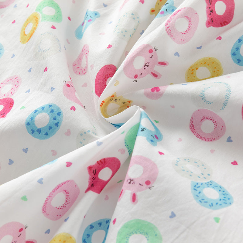 فستان بنات صيفي بدون أكمام من القطن مع طبعة دونات