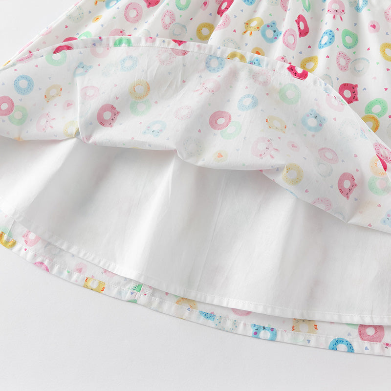 فستان بنات صيفي بدون أكمام من القطن مع طبعة دونات