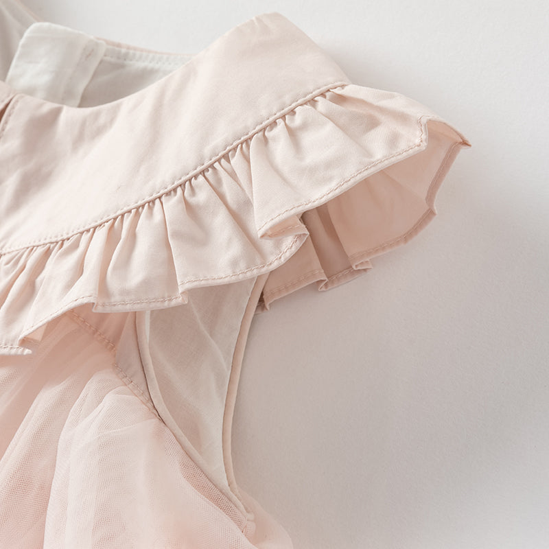 فستان تول طبقات مكشكش للبنات الصغيرات باللون البنفسجي - فستان أميرة بياقة قطنية لفصل الصيف