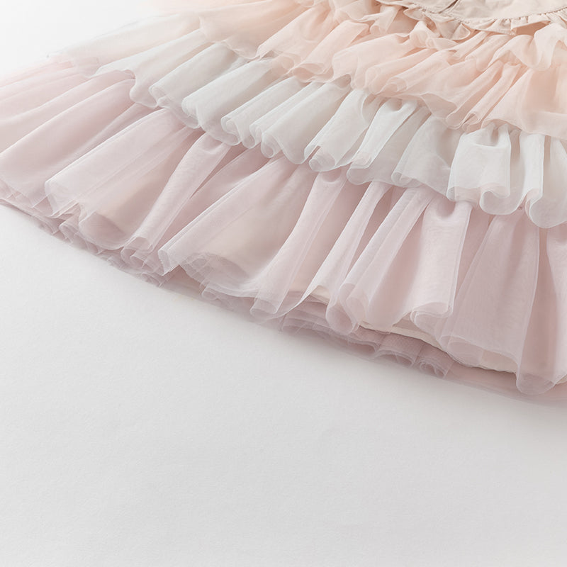 فستان تول طبقات مكشكش للبنات الصغيرات باللون البنفسجي - فستان أميرة بياقة قطنية لفصل الصيف