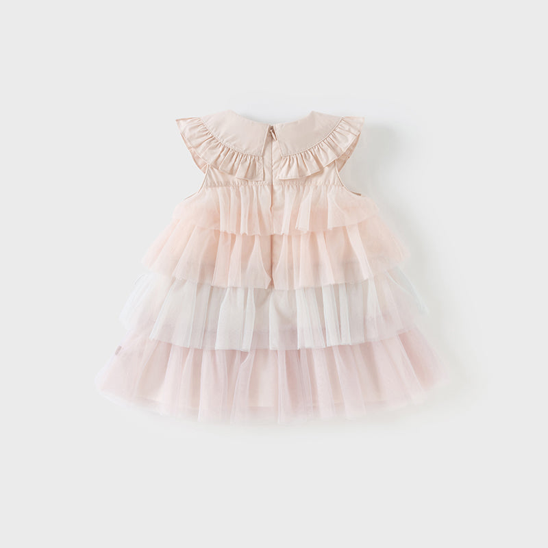 فستان تول طبقات مكشكش للبنات الصغيرات باللون البنفسجي - فستان أميرة بياقة قطنية لفصل الصيف