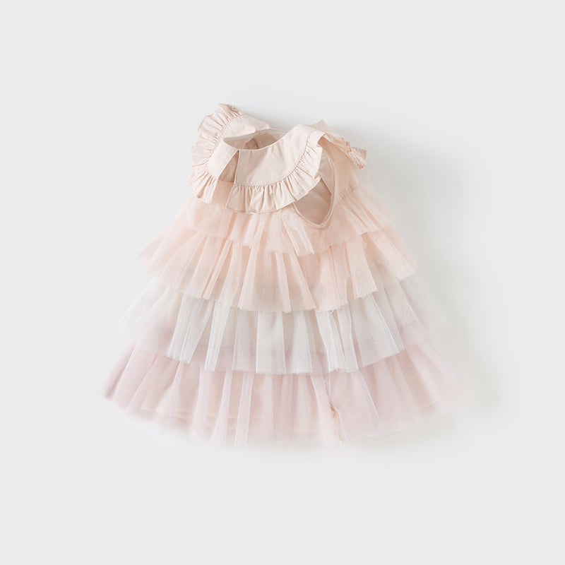 فستان تول طبقات مكشكش للبنات الصغيرات باللون البنفسجي - فستان أميرة بياقة قطنية لفصل الصيف