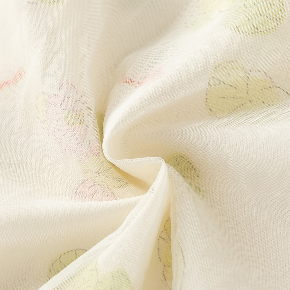 فستان بنات صيفي أخضر بياقة تشيباو وأكمام كاب بطبعة اللوتس وأسماك كوي بأسلوب صيني