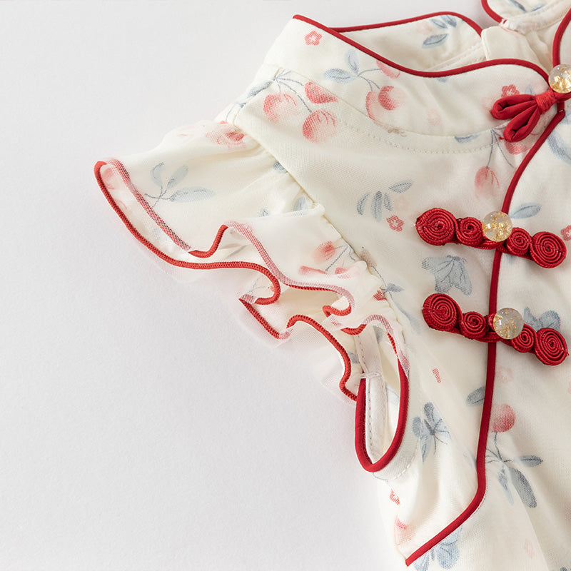 فستان بنات صيفي من التول مطبوع بالزهور تصميم صيني