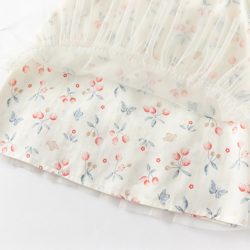 فستان بنات صيفي من التول مطبوع بالزهور تصميم صيني