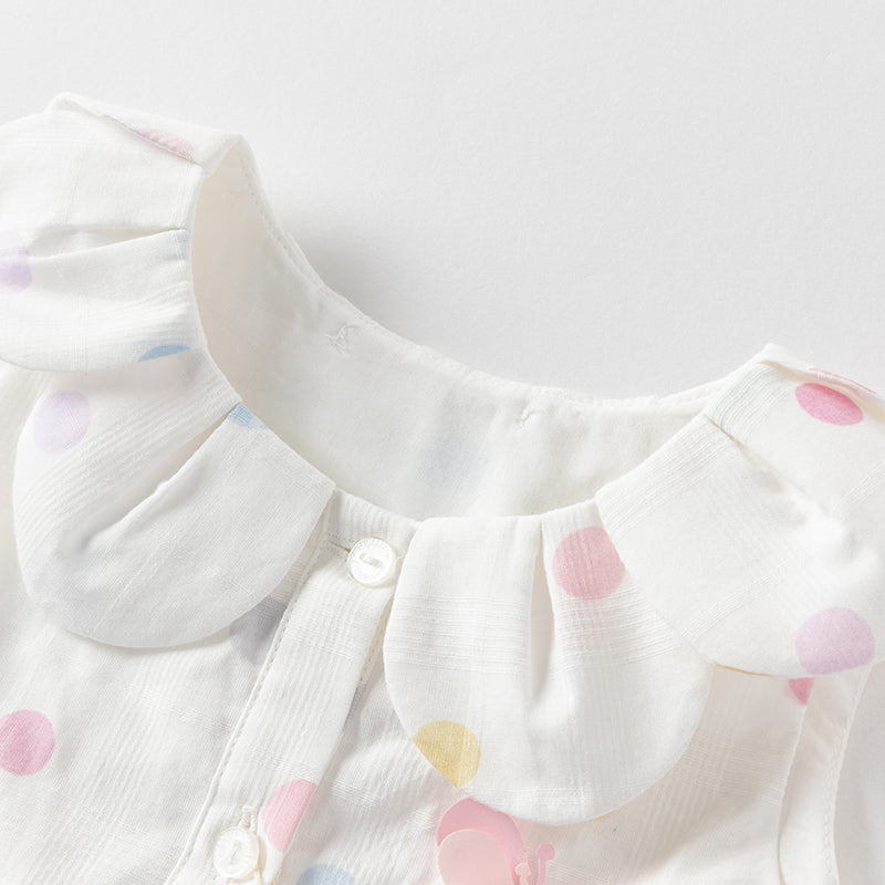 فستان بنات صيفي بدون أكمام من القطن بنقوش ملونة، بتصميم تنورة متعددة الطبقات