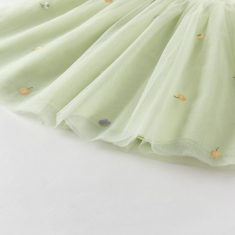 فستان بنات صيفي من التول باللون الأخضر الفاصولياء بأسلوب صيني عصري (يشمل حقيبة كروس)