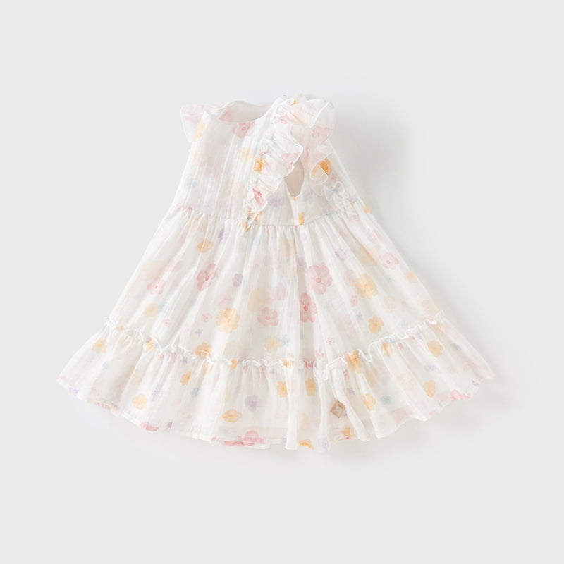 فستان أميرة شبكي بطبعة زهور للبنات بدون أكمام لفصل الصيف بتصميم عصري وبسيط