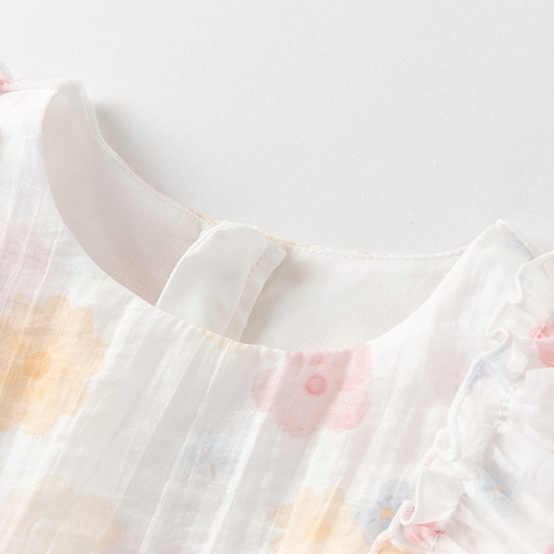 فستان أميرة شبكي بطبعة زهور للبنات بدون أكمام لفصل الصيف بتصميم عصري وبسيط