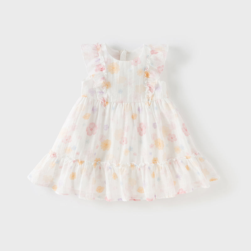 فستان أميرة شبكي بطبعة زهور للبنات بدون أكمام لفصل الصيف بتصميم عصري وبسيط