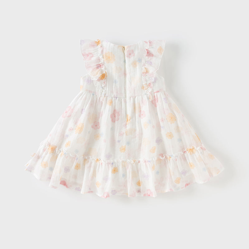 فستان أميرة شبكي بطبعة زهور للبنات بدون أكمام لفصل الصيف بتصميم عصري وبسيط