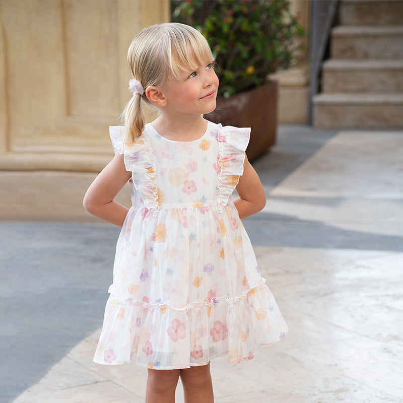 فستان أميرة شبكي بطبعة زهور للبنات بدون أكمام لفصل الصيف بتصميم عصري وبسيط