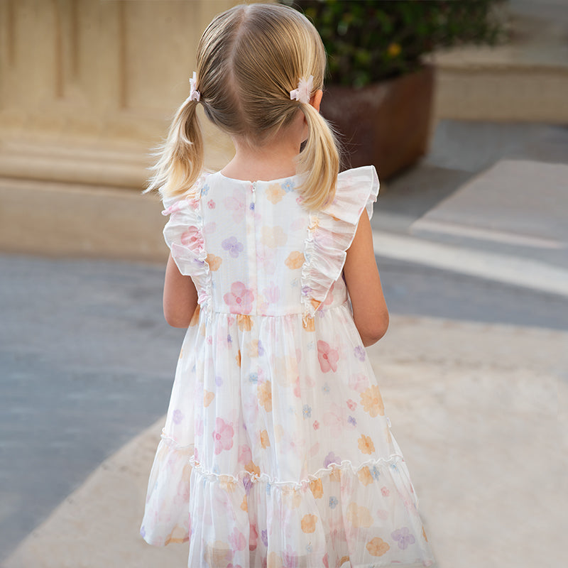 فستان أميرة شبكي بطبعة زهور للبنات بدون أكمام لفصل الصيف بتصميم عصري وبسيط