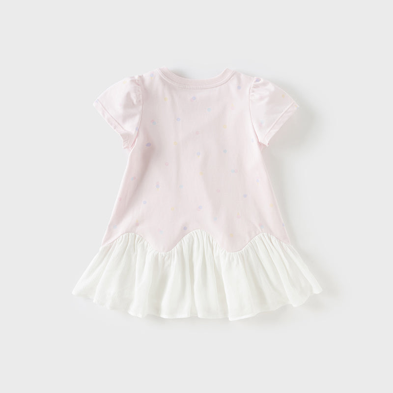 فستان بنات صيفي من القطن باللون الوردي بأسلوب غير رسمي (يشمل حقيبة كروس)